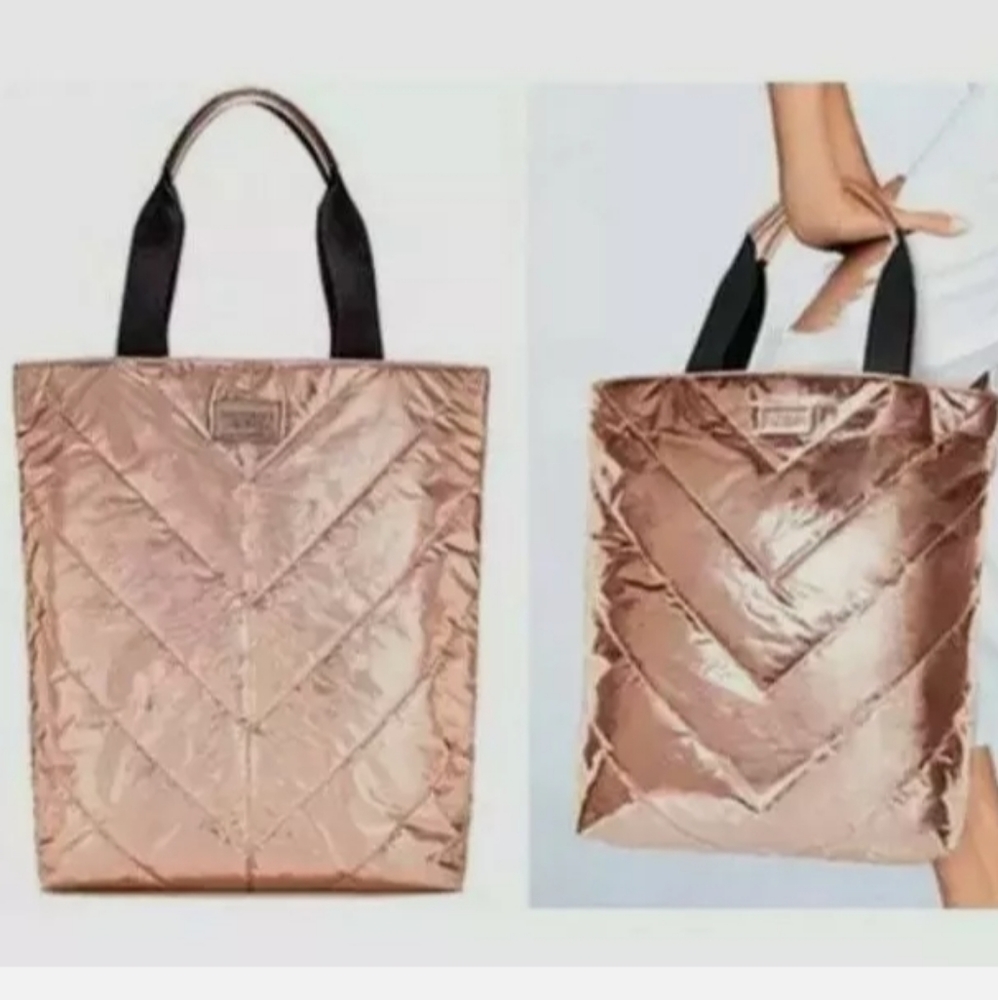 Victorias Secret Tote Bag Rose Gold Quilted Metallic Limited Edition